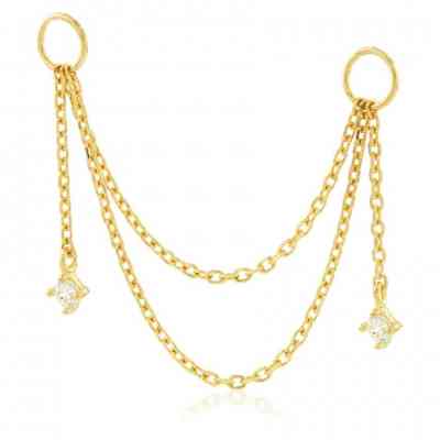 GOLD DOUBLE CHAIN CHARM WITH HANGING GEMS