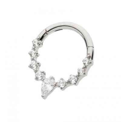 Titanium 9-Cluster Prong Set Round & Pear CZ Front Facing Clicker