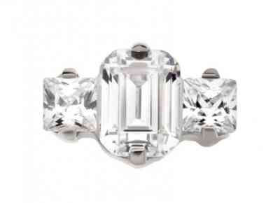 Titanium Prong Set Emerald Cut & Square CZ 3-Cluster Top