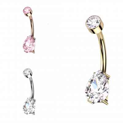 ROUND BEZEL & PEAR CZ TITANIUM NAVEL BAR
