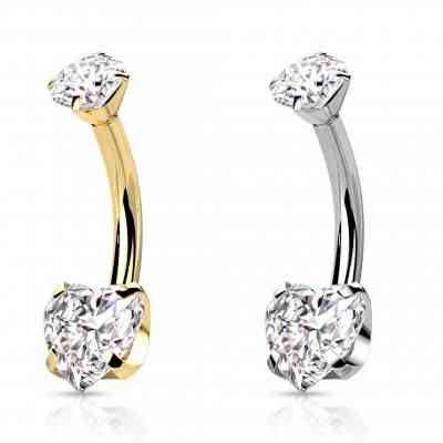 Round CZ & Prong Set Heart CZ NAVEL BAR