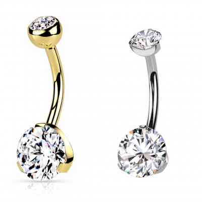 DOUBLE PRONG SET NAVEL BAR