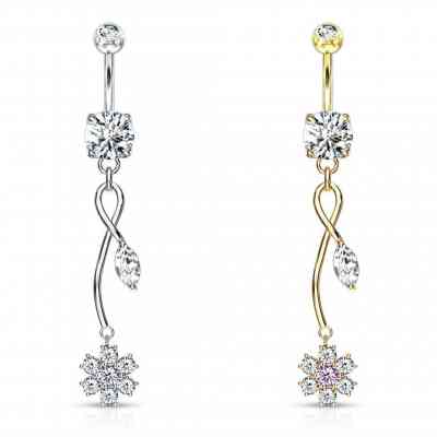 PINK FLOWER & LEAF NAVEL DANGLE