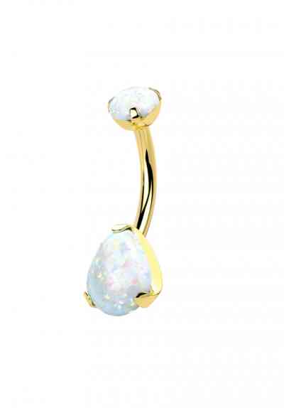 PRONG SET PEAR WHITE & GOLD NAVEL BAR