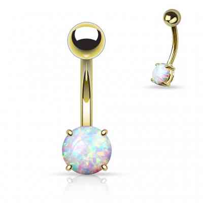 OPAL PRONG SET NAVEL BAR GOLD S/S