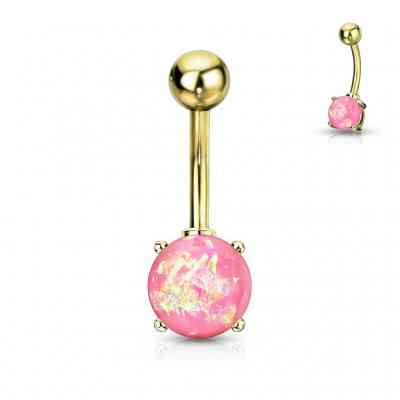 OPAL GLITTER PRONG SET NAVEL BAR  GOLD PVD