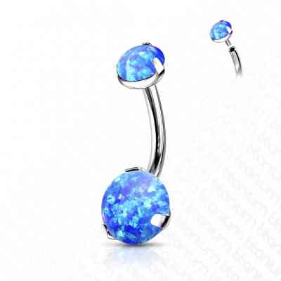 PRONG SET PEAR BLUE OPAL NAVEL BAR TITANIUM