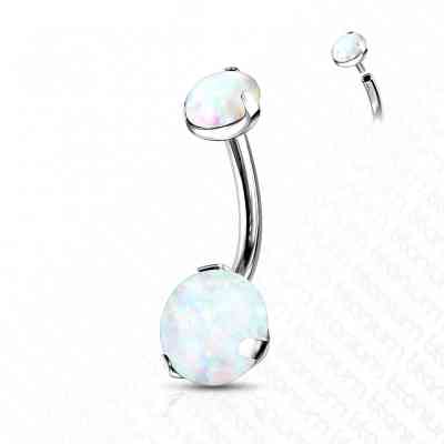 PRONG SET PEAR WHITE OPAL NAVEL BAR TITANIUM