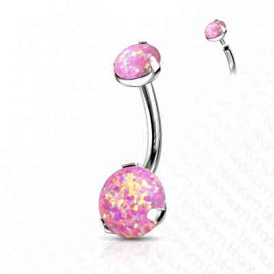 PRONG SET PEAR PINK OPAL NAVEL BAR TITANIUM