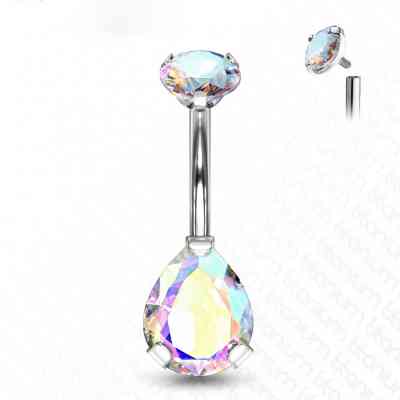 PRONG SET PEAR MULTI CZ NAVEL BAR TITANIUM