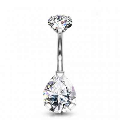 PRONG SET PEAR CLEAR CZ NAVEL BAR