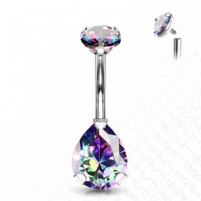 PRONG SET PEAR VITRAIL CZ NAVEL BAR TITANIUM