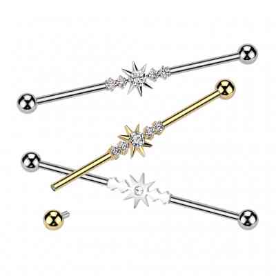 Industrial Barbell With 5 CZ Spikes Center