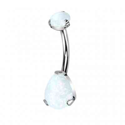 PRONG SET PEAR WHITE OPAL NAVEL BAR TITANIUM